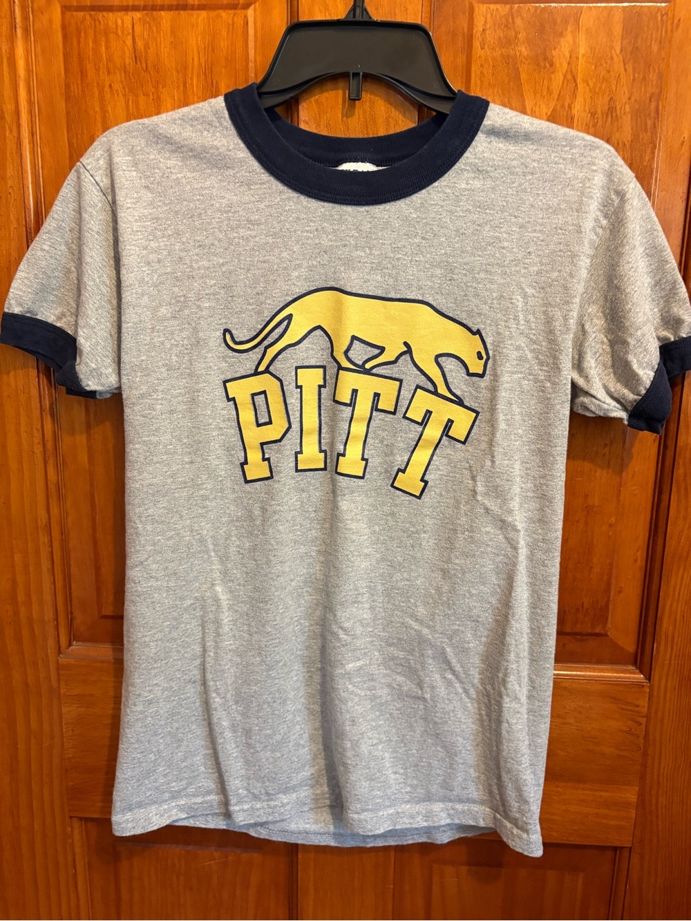 Pitt Start Grey Tee with Navy Trim and Yellow Panther Logo